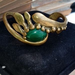 STEPHEN BURR VINTAGE CUFF W MALACHITE STONE SIGNED